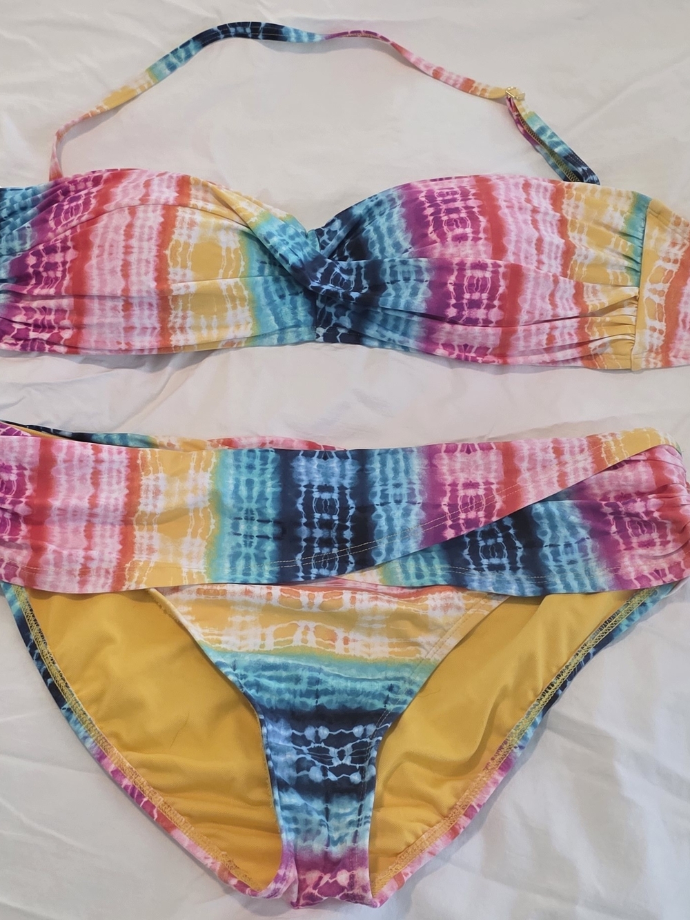 Bleu Rod Beattie Tie-Dye Bandeau Bikini in Pink, Yellow, Blue